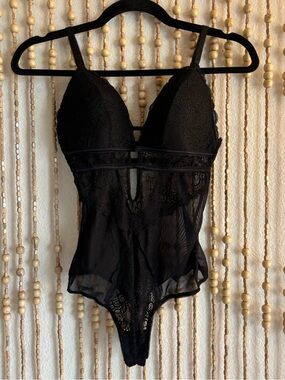 Rachel Roy Black Lace Onesie Snap Button Lingerie Layering Sexy Fairy Goth Bodys